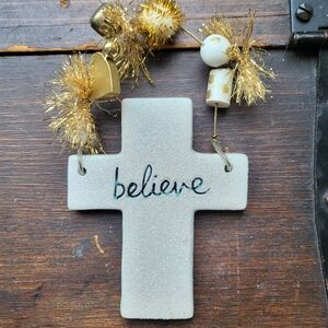 Sandra Magsamen Silvestri BELIEVE Sparkling Cross Plaque Ornament